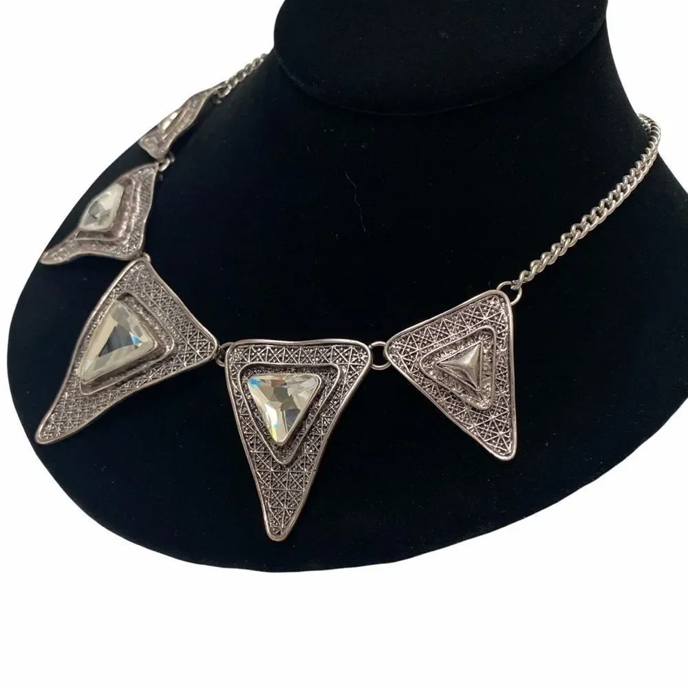 Vintage Silver Mod Mirrored Spiky Necklace